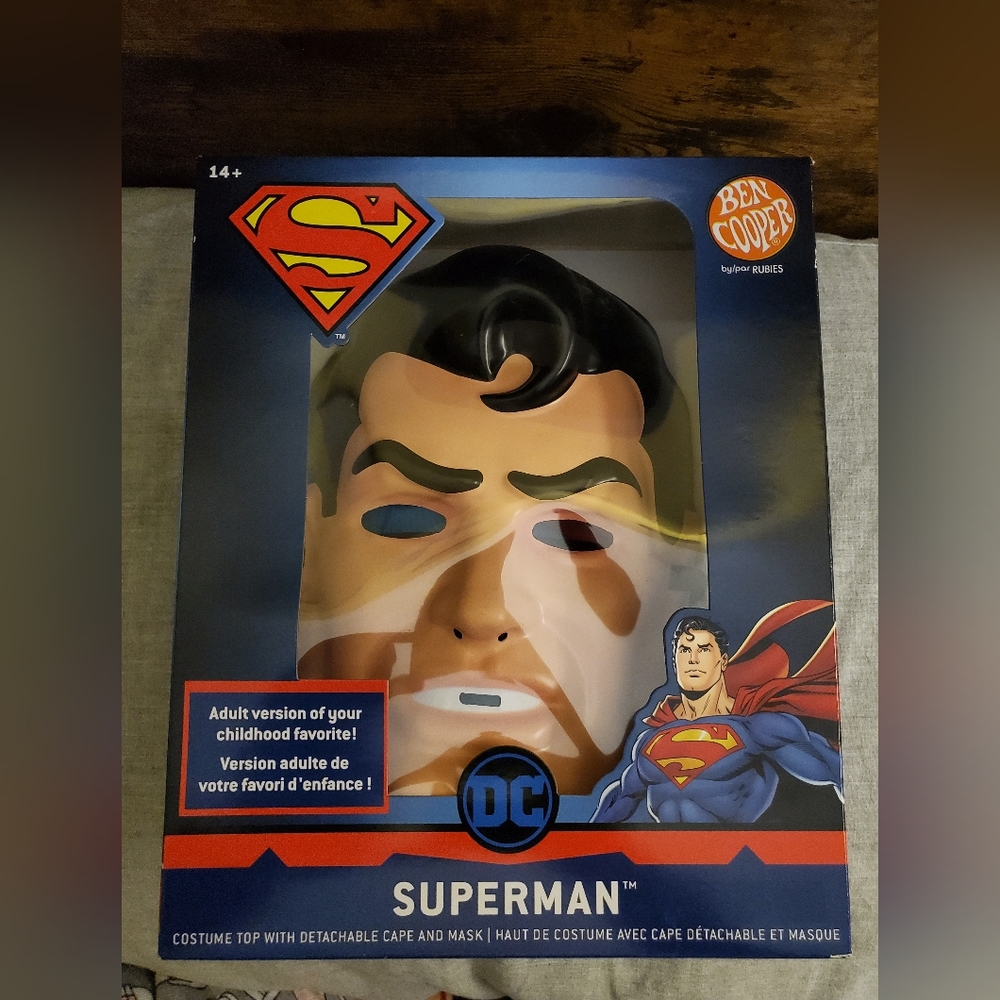 NEW 2022 REPRO SUPERMAN PLASTIC HALF MASK CLASSIC STYLE ADULT BEN COOPER COSTUME